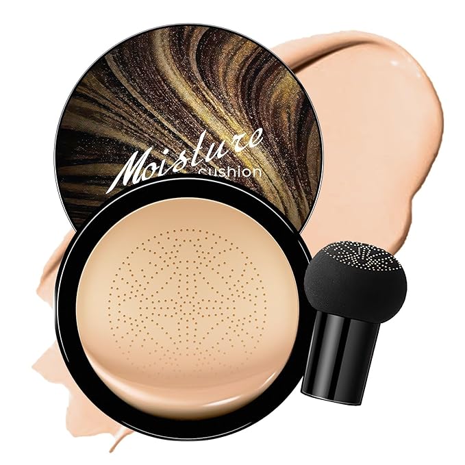 Mushroom Head Air Cushion CC Cream - Tattoo Cover up Makeup Waterproof for Mature Skin Moisturizing Concealer Brighten Long-Lasting, Gold Packaging (Natural, 3.21 Ounce (Pack of 1))