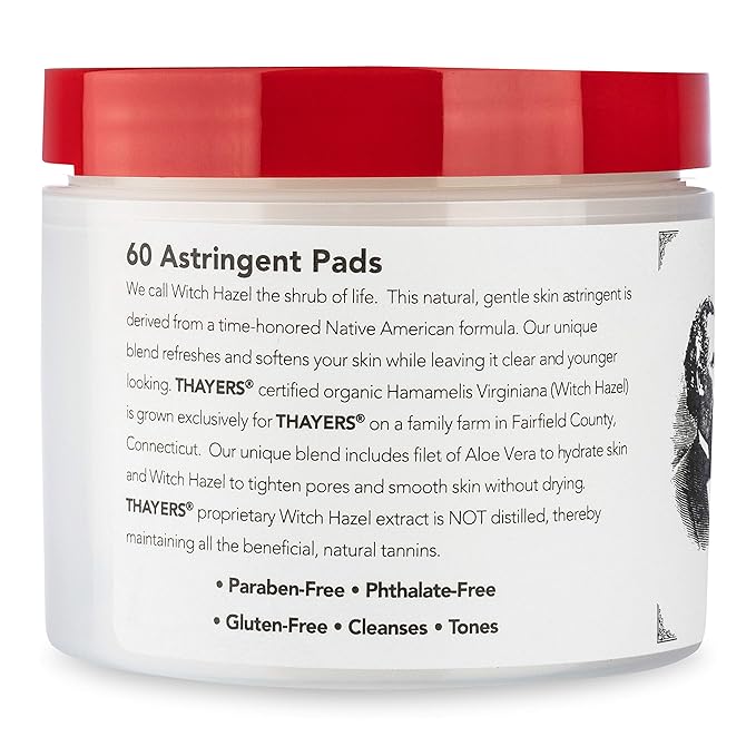 THAYERS Original Witch Hazel Astringent Pads with Aloe Vera Formula, 60 Count