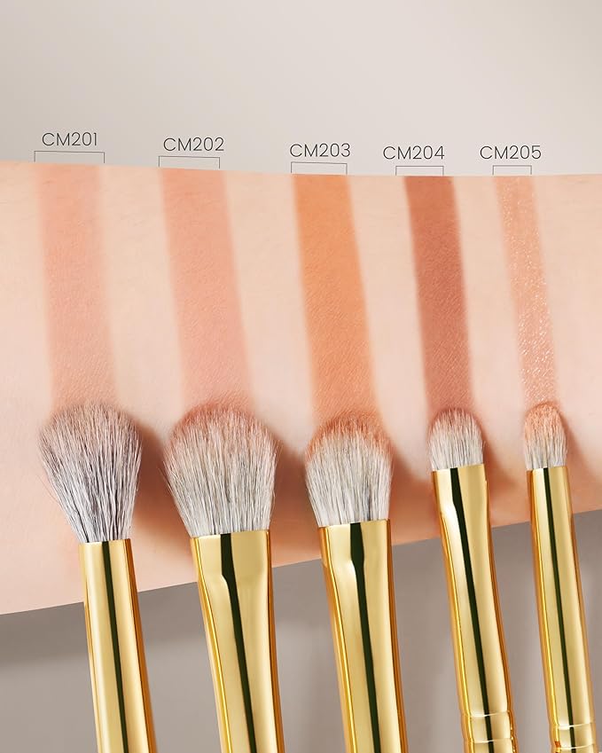 Desert Oak Series BlendFluff Crease Blender - Natural Goat Hair Eyeshadow Brush for Soft Blending, Luxury Bubinga Wood Handle (CM 201)