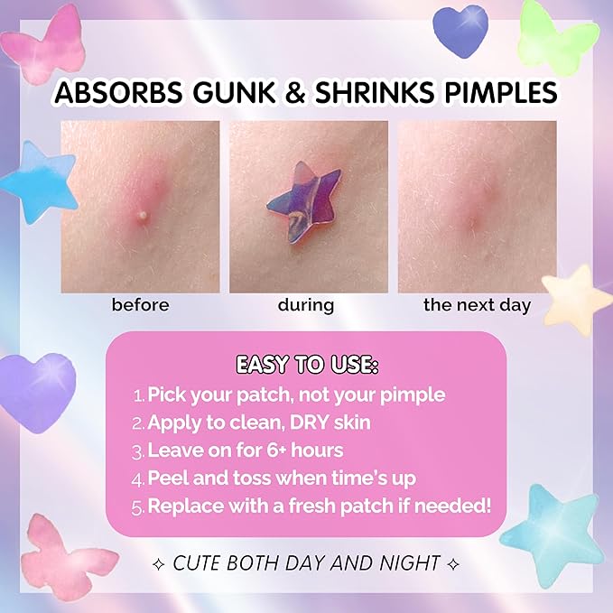 Heal & Conceal Pimple Patch - Cute Holographic Butterfly Shaped Acne Patches, Fun Hydrocolloid Zit Stickers for Face (Iridescent Pink Butterflies, 84 Count)