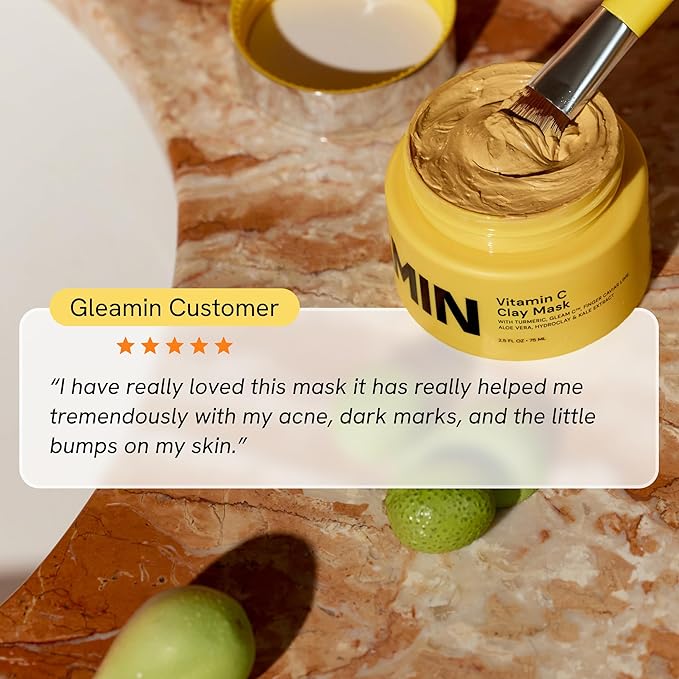 Gleamin Vitamin C Clay Mask for Dark Spots - Brightening Clay Face Mask with Turmeric, Deep Cleansing & Pore Refining Treatment, Helps Improve Uneven Tone & Post-Blemish Texture, 2.5 oz Up to 20 Uses