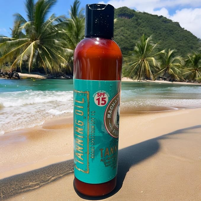 MAGNANIMOUS TANNING OIL W/MINERAL SUNSCREEN SPF15 (100% ALL-NATURAL AND CHEMICAL FREE) THE BEST ALL-NATURAL TANNING OIL WITH MINERAL SUNSCREEN ON PLANET, ZEUS APPROVED!