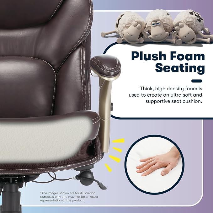 Serta Claremont Ergonomic Executive Office Chair with Back in Motion Technology, Adjustable Mid Back Desk Chair with Lumbar Support, Bonded Leather, Chestnut Brown