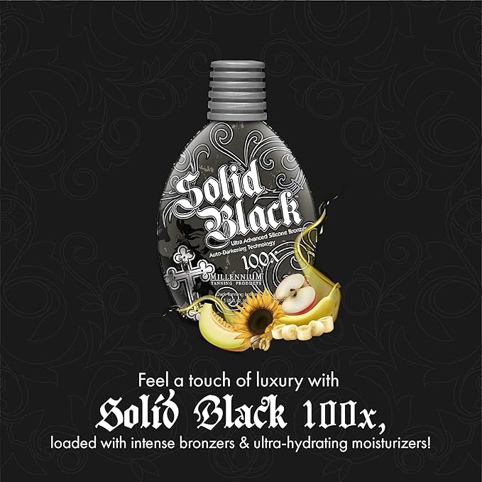 Millennium Tanning SOLID BLACK 100X Dark Tanning Lotion Indoor Outdoor Tan Enhancing Silicone Bronzer Tanning Bed Lotion 13.5 Fl oz (400 ml)
