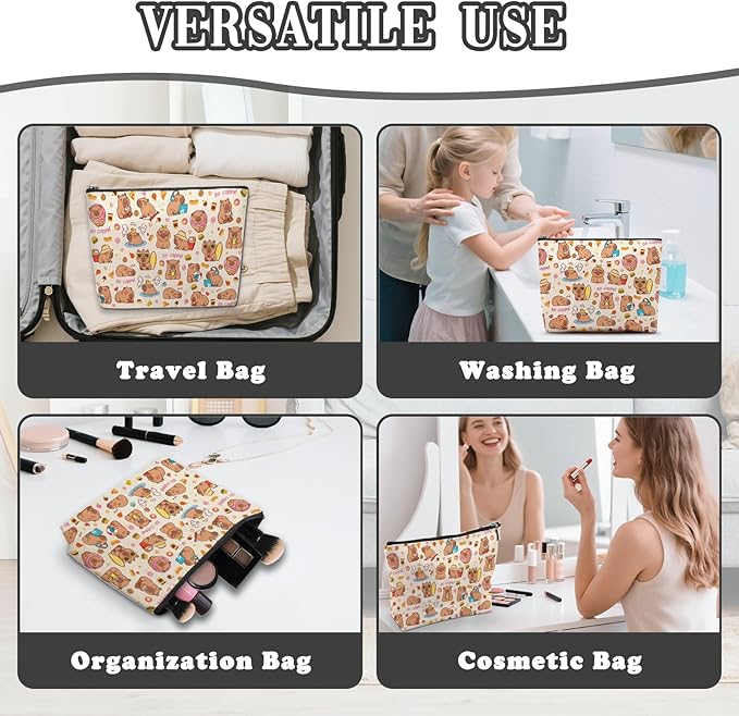 Capybara Makeup Bag, Capybara Gifts For Women, Capybaras Makeup Pouch, Travel Toiletry Bag With Zipper, Birthday Gifts For Mom Sister, Travel Toiletry Bag