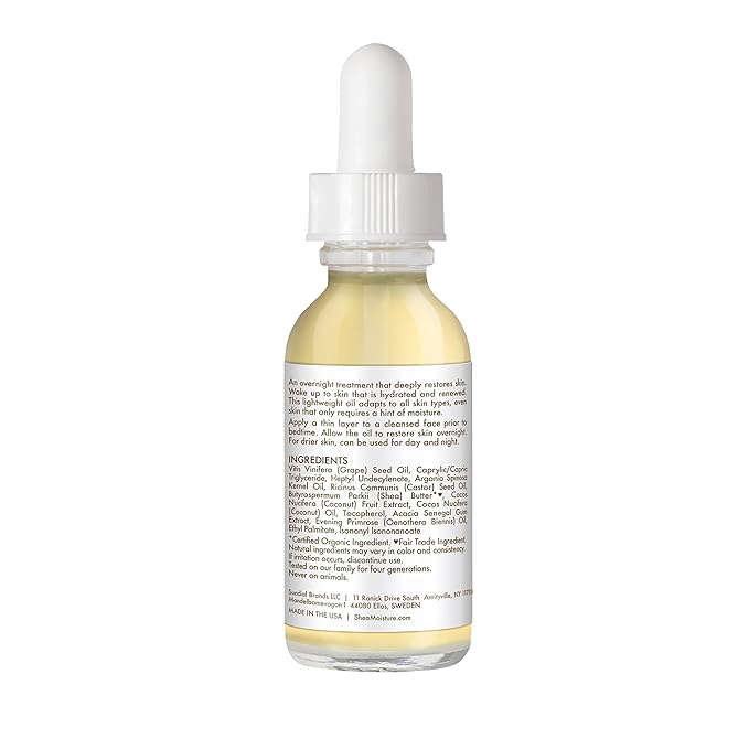 SheaMoisture Overnight Face Oil for All Skin Types 100% Virgin Coconut Oil for Daily Hydration 1 oz