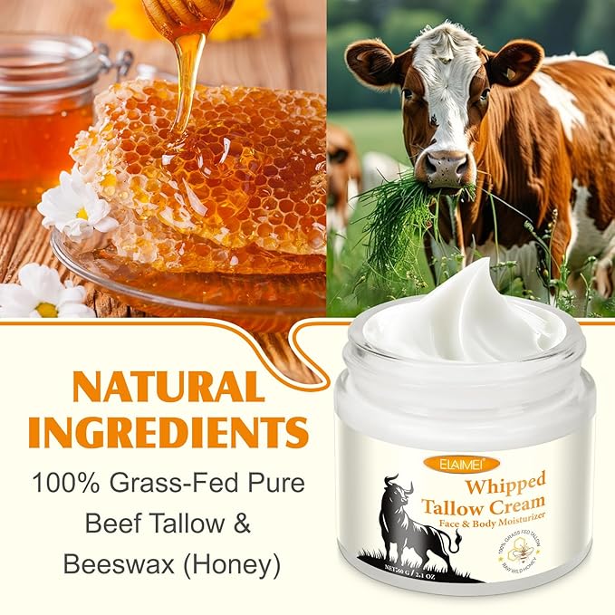 Acorn + Oak Grass Fed Beef Tallow For Skin - Face & Body,Organic Whipped Tallow Moisturizer for Women Girls 2.1oz (Unscented)