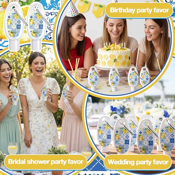 Leelosp 30 Pcs Lemon Mini Sunscreen with Carabiner Bulk for Baby Shower Travel Size 1 Fl. Oz. SPF 30 Water Resistant Mini Lemon Favors Gifts for Bridal Shower Birthday Wedding Parties for Guests