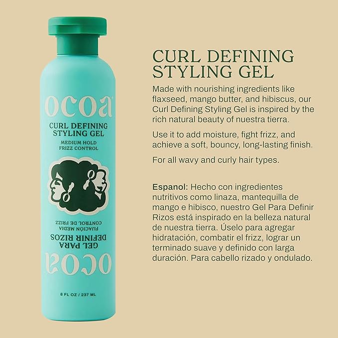 OCOA Beauty Curl Defining Styling Gel with Flaxseed, Mango Butter & Hibiscus – Medium Hold for Curly & Wavy Hair – Frizz Control, Deep Hydration & Soft Defined Curls with Zero Flaking or Crunch – 8oz