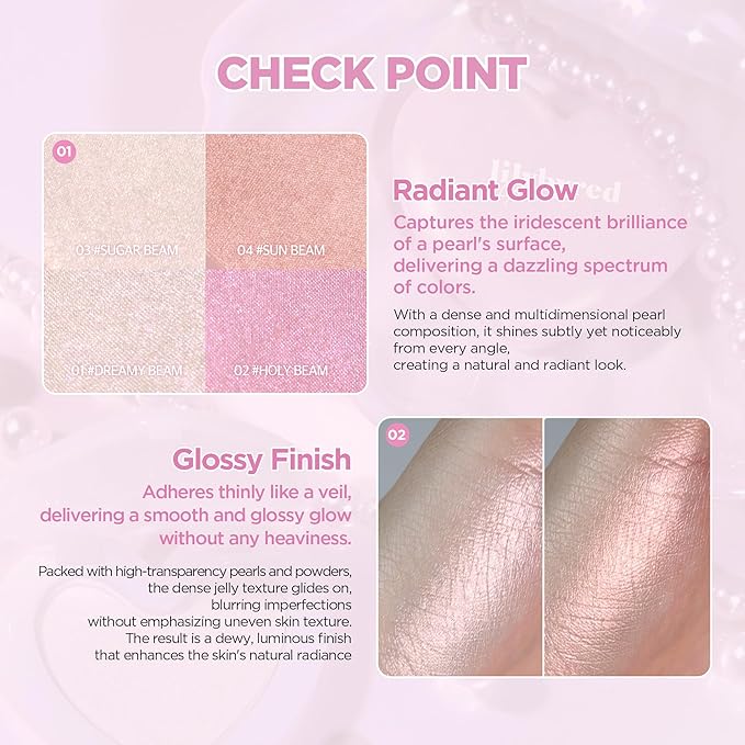 lilybyred Luv Beam Glow Veil | Korean Heart-Shaped Highlighter, Illuminating Shimmer, Radiant Glow, Silky Powder Texture, Buildable & Blendable, Lightweight & Long-Lasting, 0.11 oz. (03 Sugar Beam)