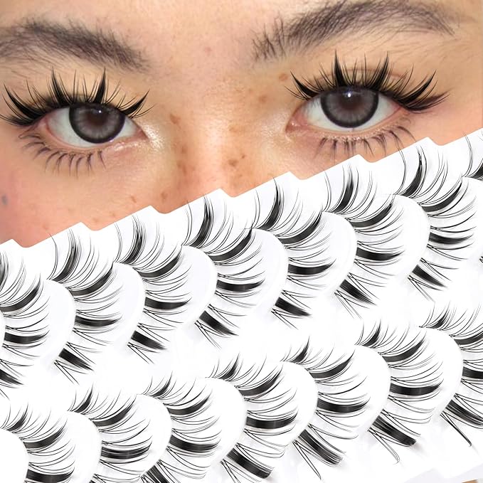 Veleasha Fairy Lashes Manga Eyelashes Spiky Eyelash Cat Eye Lashes Wispy Natural Look False Eyelashes 100% Handmade with Clear Band 8 Pairs (Fairy)