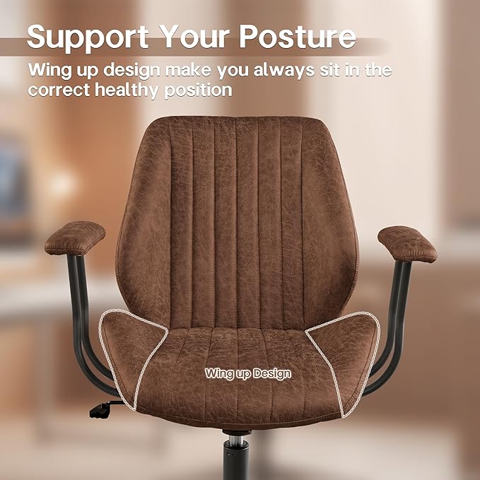 HOOOWOOO Faux Suede Leather Home Office Desk Chair,MCM Modern Ergonomic Task Work Chair,Computer Gaming Chair with Cushion Seat Mid Back for Long Hours(Chocolate Brown)