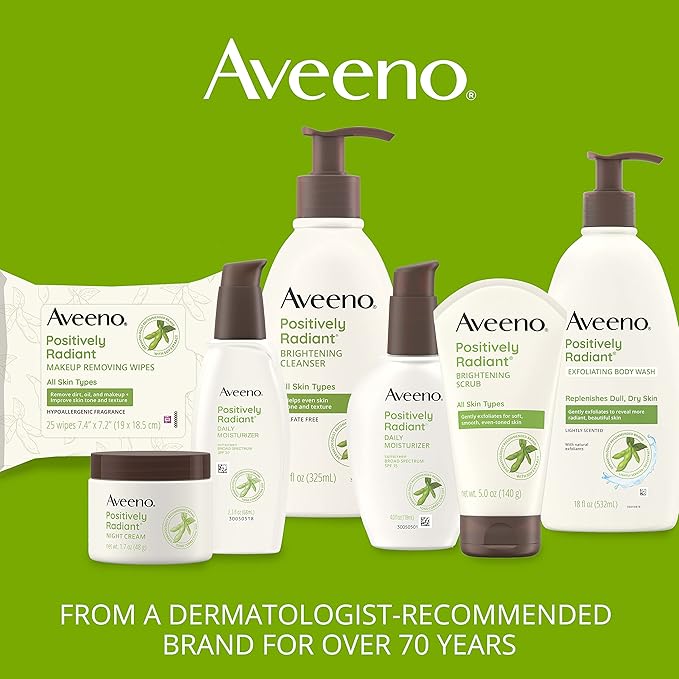 Aveeno Positively Radiant Brightening Facial Cleanser with Moisture Rich Soy Extract, Helps Even Skin Tone & Texture While Gently Lifting Away Dirt, Oil & Makeup, Sulfate-Free, 11 fl. oz