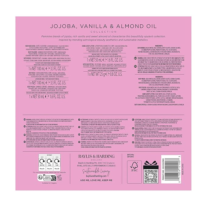 Baylis & Harding Jojoba, Vanilla & Almond Oil Luxury Pamper Present Gift Set - Vegan Friendly