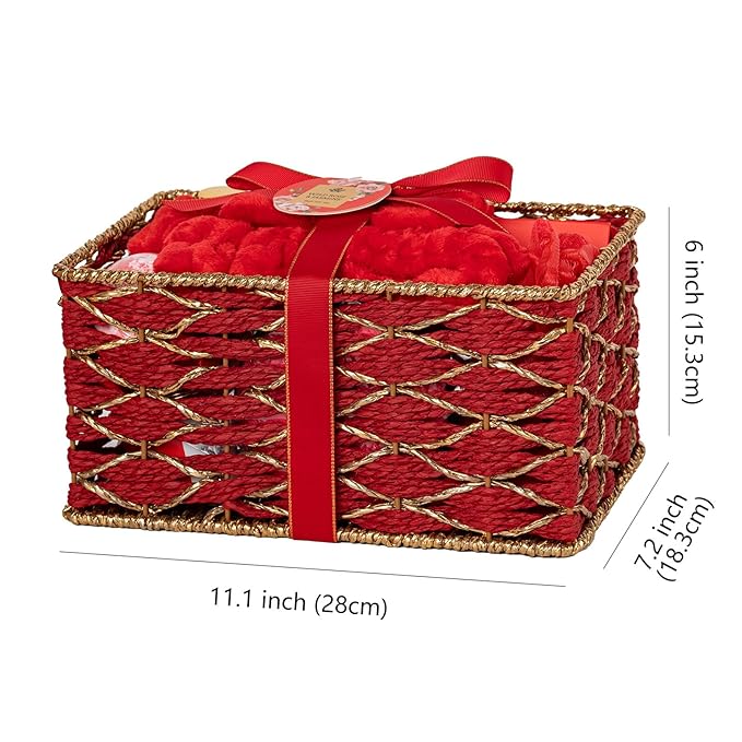 35 Pcs Valentines Day Gift for Women, Red Rose Bath and Body Basket Gift, Face Skin Care Kit, Home Spa Self Care, Lip Gloss, Diffuser, Necklace, Birthday, Christmas, Mother, Bridal Shower, Anniversary