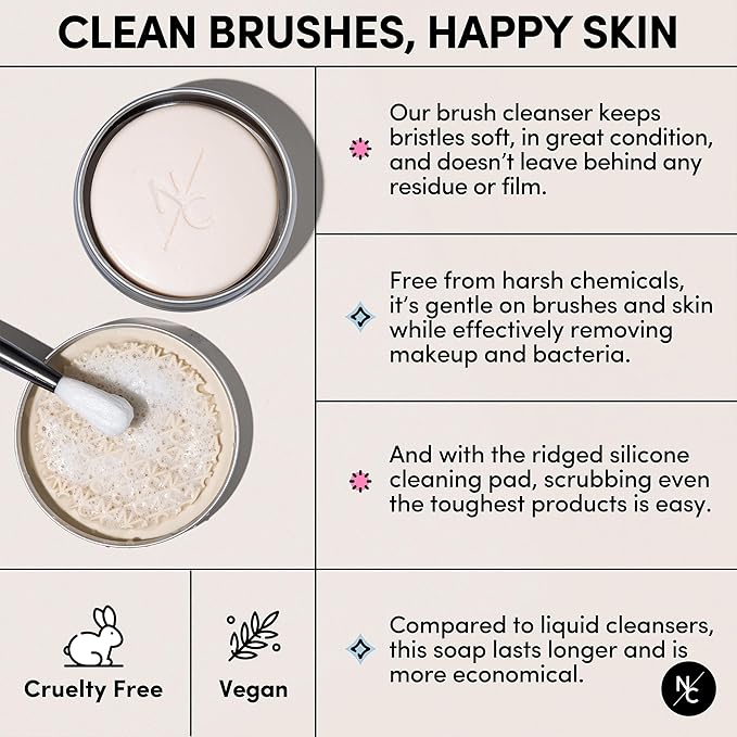 Narrative Cosmetics Makeup Brush Cleaner Soap with Silicone Scrubber Pad | Solid Cleanser for Brushes & Beauty Blenders | Vegan, Cruelty-Free, Avocado Jojoba Argan Oil, Vanilla Scent, 2.45 Oz