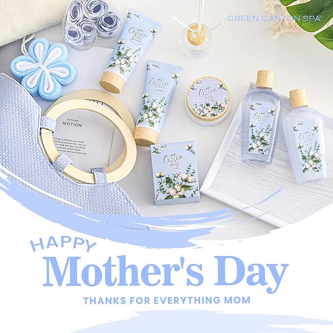 Green Canyon Spa Gifts for Women 10 Pcs Cotton Spa Gift Baskets for Women Luxurious Birthday Gift for Mom Her Friend Sister Wife Mothers Day Gifts for Her Bath and Body Gift Sets Presents for Her