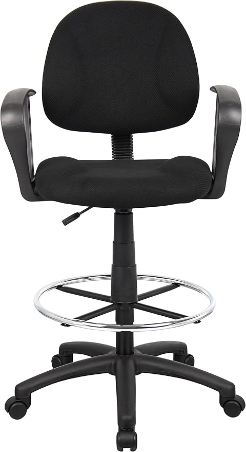 Boss Office Products Ergonomic Works Drafting Chair with Loop Arms in Black, Mid-Back