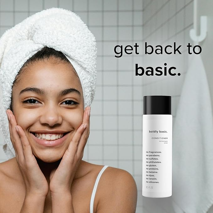 Boldly Basic Fragrance Free Conditioner - Gentle on Sensitive Skin and Hair - Unscented - Dermatologist Tested - No Sulfates, Parabens or Gluten - Non Comedogenic and Hypoallergenic