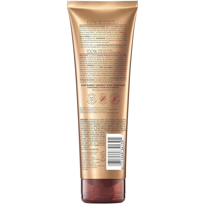 L'Oreal Paris Hair Conditioner for Dry Hair,Triple Action Hydration,Apricot Oil Infused,EverPure,8.5 Fl Oz (Packaging May Vary),(Pack of 6)
