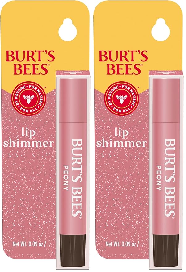 Burt's Bees Shimmer Lip Tint, Tinted Lip Balm Stick, Moisturizing for All Day Hydration with Natural Glowy Pigmented Finish & Buildable Color, Peony, 1 Tube, 0.09 oz. (Pack of 2)