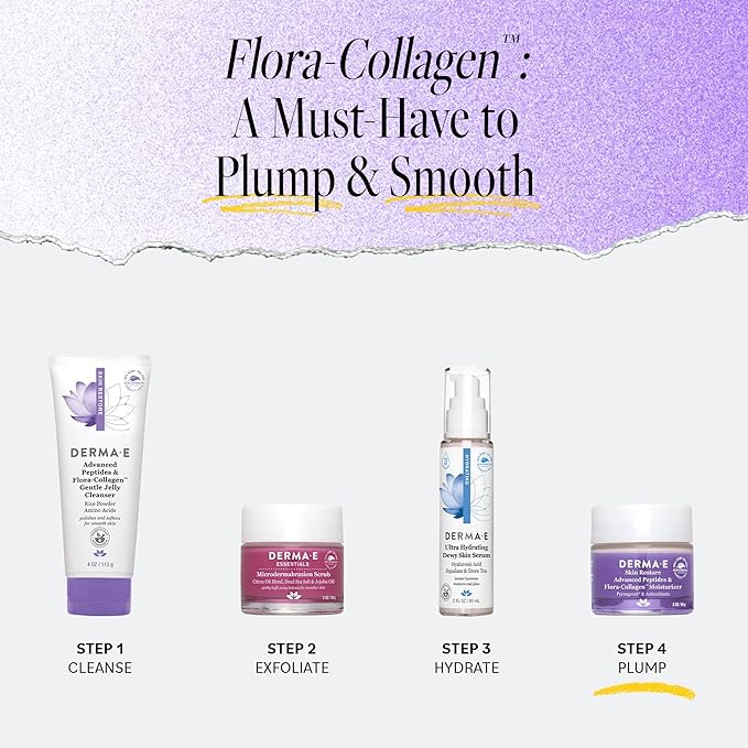 Derma E Advanced Peptides and Vegan Flora-Collagen Night Moisturizer – Hydrating Topical Facial Cream Improves Elasticity and Reduces Appearance of Lines and Wrinkles, 2 Oz