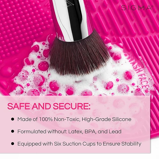 Sigma Beauty Sigma Spa® Express Brush Cleaning Mat (Pink) — Silicone Makeup Brush Cleaning Mat with Suction Cups for Cleaning Makeup Brushes, Compact Design Fit for Any Travel Makeup Kit