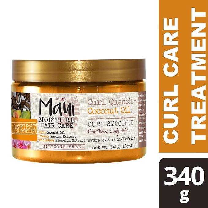 Maui Moisture Hydrating Curl Smoothie with Coconut Oil | For Tight Curls | Silicone-Free | Vegan | 12 oz Pack of 2