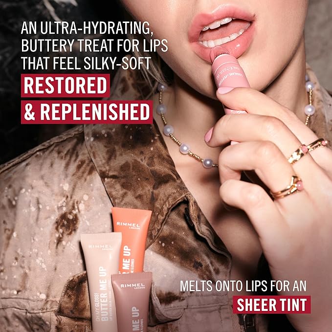 Rimmel London, Oh My Gloss Butter Me Up Lip Butter Balm 005 Red Velvet, Hydrating Lip Balm, Tinted Lip Balm, Lip Care, Hydration, Nourishing, Squalene