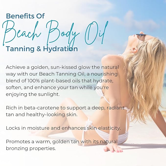 Merja Herbs Beach Body Tan Oil - For Uniform Tanning & Hydration - Hydrates & Nourishes Skin - Cold Pressed Oil - 100% Natural & Premium Quality 100ml 3.38Oz