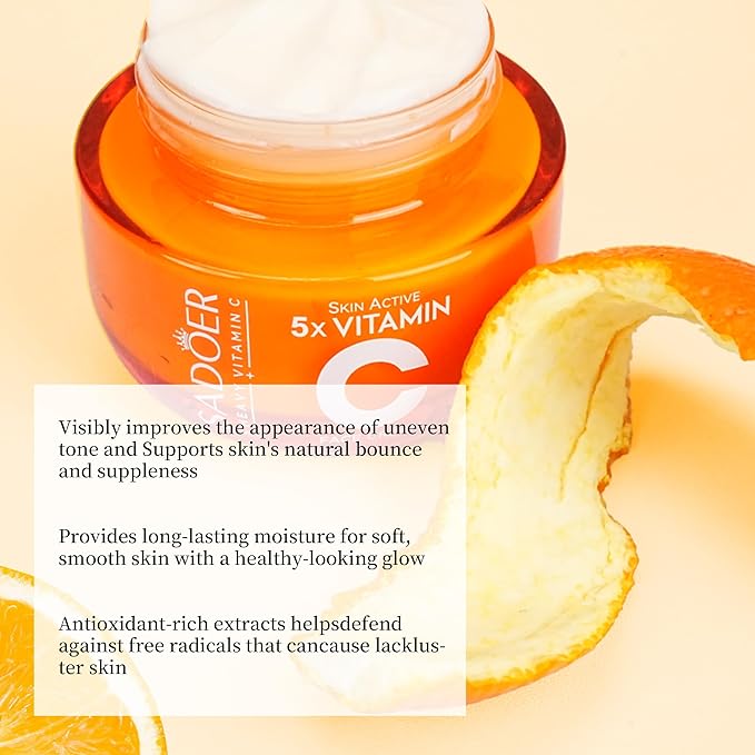 SADOER Vitamin C Face Cream 2 Pack, 5X Vitamin C with Hyaluronic Acid & Niacinamide, Daily Moisturizer to Boost Radiance, Hydrate & Even Skin Tone, For All Skin Types, 50g Each