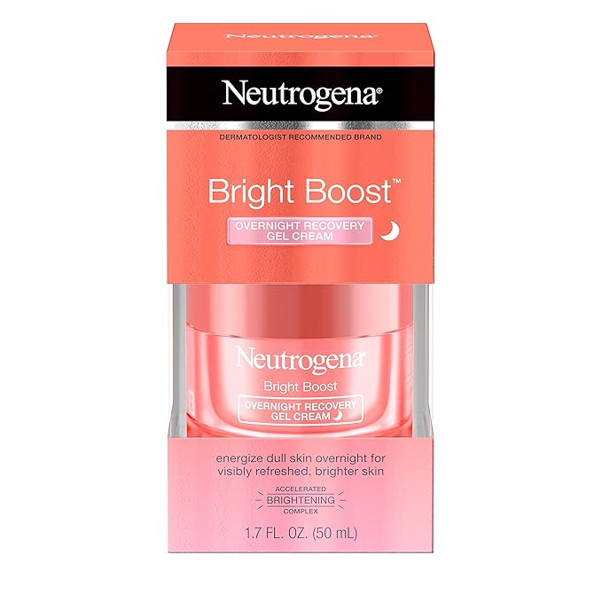 Neutrogena Bright Boost Overnight Recovery Gel Cream with Neoglucosamine, Brightening Nighttime Moisturizer, Oil-Free & Non-Comedogenic, 1.7 oz