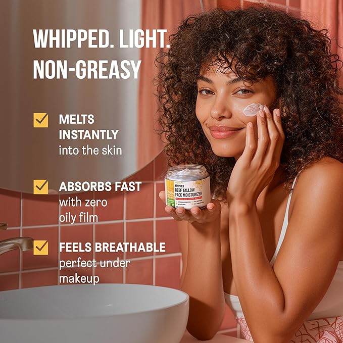 Beef Tallow for Face and Skin - Grass Fed Tallow and Honey Balm, Face Moisturizer with Liposomal Hyaluronic Acid - Day and Night Cream for Dry Sensitive Skin, Glass Jar 2.25 oz