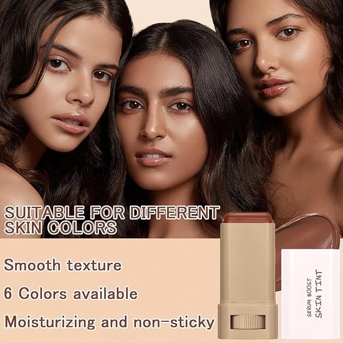 Tinted Moisturizer Stick Serum for Boost Skin Tint, Multiuse Solid Tinted Moisturizing Foundation Stick, Natural Makeup, Solid Beauty Balm for Foundation and Contour Concealer
