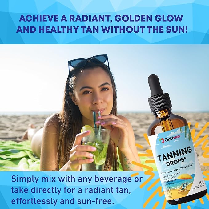 Sunless Tanning Drops to Drink - Drinkable Self Tan for Glow & Natural Radiant Skin Tone - Drinking Melanin Oral Liquid Tanner for Face Body Suitable for All Skin Types - Vegan Sugar Free