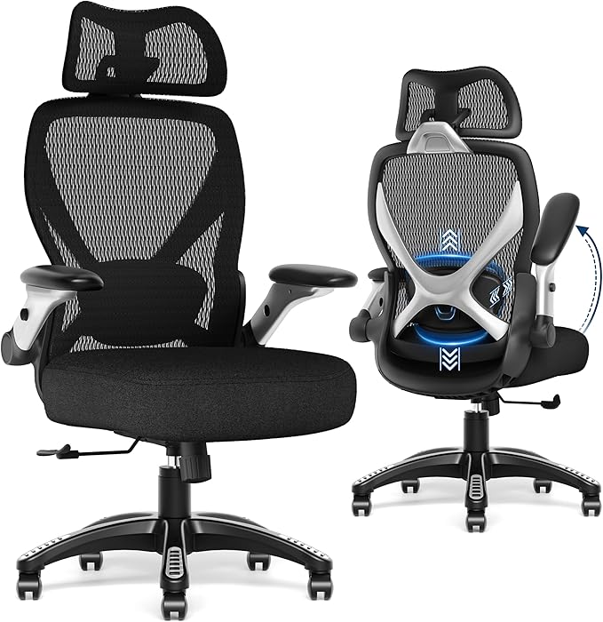 GABRYLLY Ergonomic Office Chair, Big and Tall Mesh Chair with Adjustable Lumbar Support, 5D Arms & Wide Seat, 135° Recline Home Desk Computer Chairs for Work Gaming, Heavy Duty,400LBS - Black