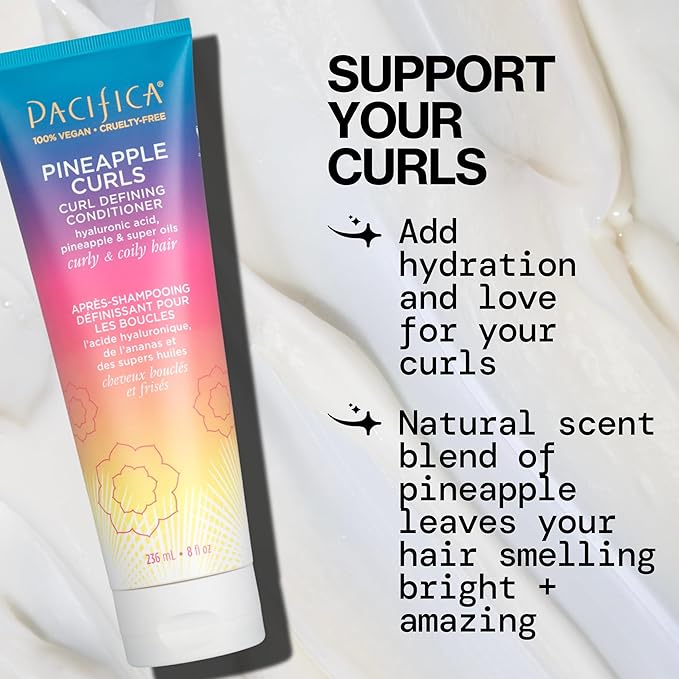 Pacifica Beauty, Pineapple Curls Defining Natural Conditioner, For Curly, Coily and Textured Hair Types, Pineapple Scent, Sulfate Free and Silicone Free, 100% Vegan and Cruelty Free