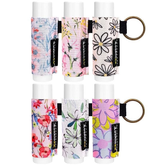 6PCS Lip Balm Holder Keychain, Christmas Stocking Stuffers Gifts, Lip Gloss Holder Key Chains Women Cute Lipstick Holder Lip Balm Pouch Keychain Compatible with ChapStick,Burt's Bees,LANEIGE,Aquaphor