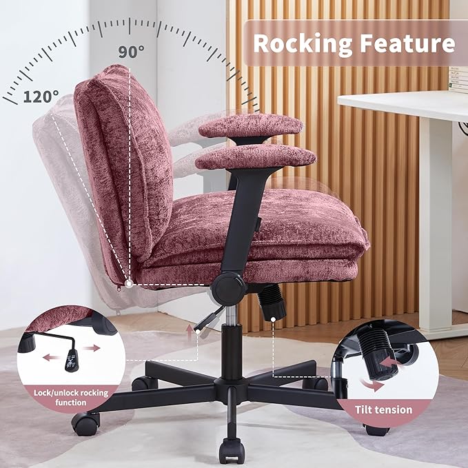 Cross Legged Office Chair, Height Adjustable Swivel Desk Chair with Flip-Up Arms, Padded Criss Cross Chair for Home Office & Bedroom