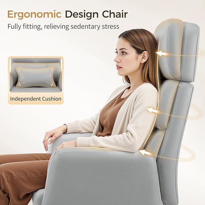 Big and Tall Office Chair 500LBS, Ergonomic High Back Leather Executive Chair, Reclining Swivel with Adjustable Armrests Lumbar Support Footrest, Cross Legged, Light Gray