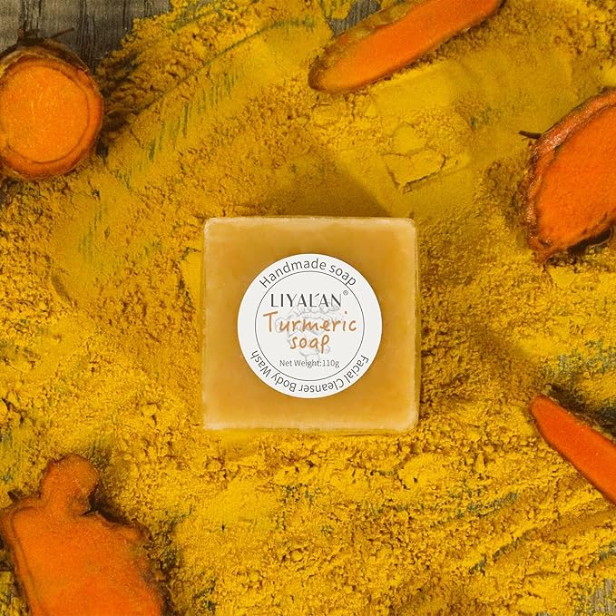 LIYALAN Turmeric Soap Bar for Face Body Smooth Skin,Deep Cleansing, Natural Vegan Handmade Soap Sensitive Skin Formula 3.88 oz x 1bar with a fresh ginger and lemongrass scent