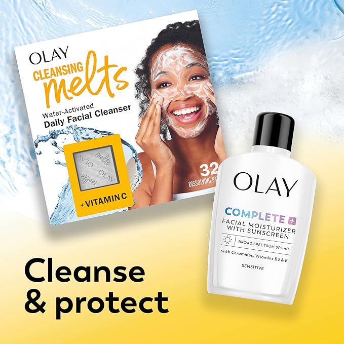Olay Complete+ Face Moisturizer with Sunscreen SPF 40,For Sensitive Skin,Broad Spectrum Sun Protection,Fragrence-Free-No White Cast on All Tones,Nourishes Moisture Barrier-Ceramides,6 Oz,(Pack of 2)