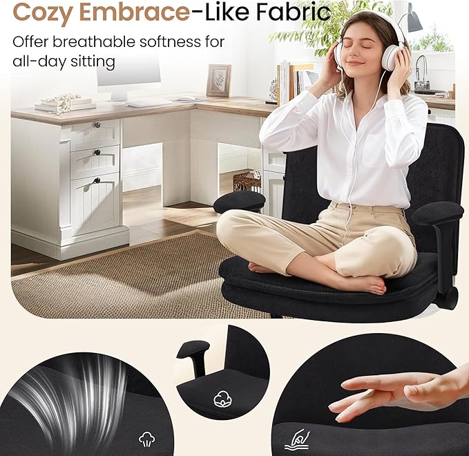 Criss Cross Office Chair with Wheels - Wide Seat Criss Cross Desk Chair with Flip-up Arms and Thick Cushion - Comfy Tilting Swivel Rolling Vanity Chair for Home Office Bedroom Apartment