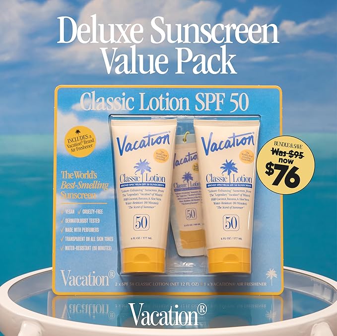 Vacation Classic Lotion SPF 50 - Pack of 2 with Air Freshener