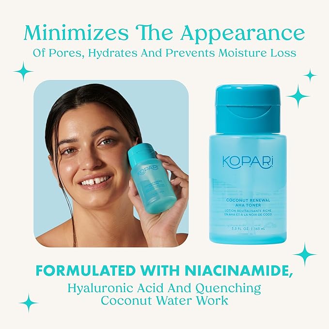 Kopari Coconut Renewal AHA Toner, Infused with 8.6% Triple-Powered AHA, Resurface Skin & Minimize Appearance of Pores, Hydrating Coconut Water, 5.5 oz