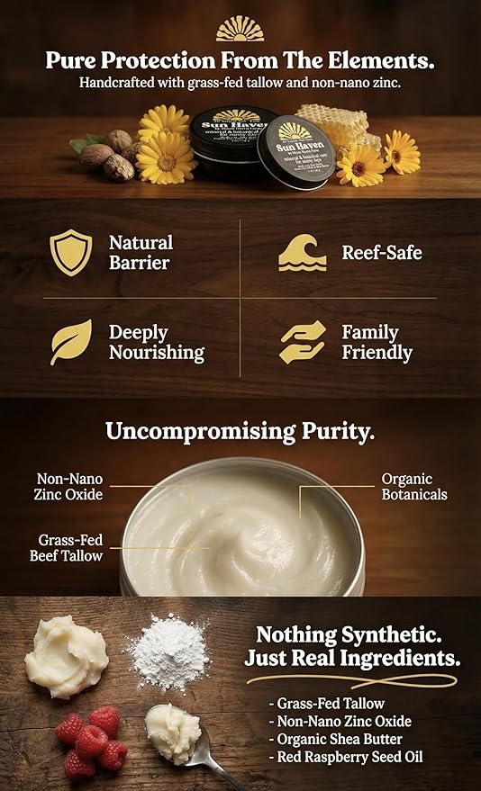 Sun Haven Mineral & Botanical Care for Sunny Days - Natural Protection | Non-Nano Zinc, Grass-Fed Tallow, Shea Butter & Botanicals | Reef-Safe, Non-Toxic, Family Friendly