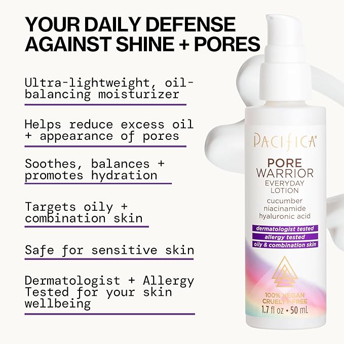 Pacifica Pore Warrior Everyday Face Lotion Acne Fighting - Niacinamide, Cucumber and Hyaluronic Acid1.7 oz