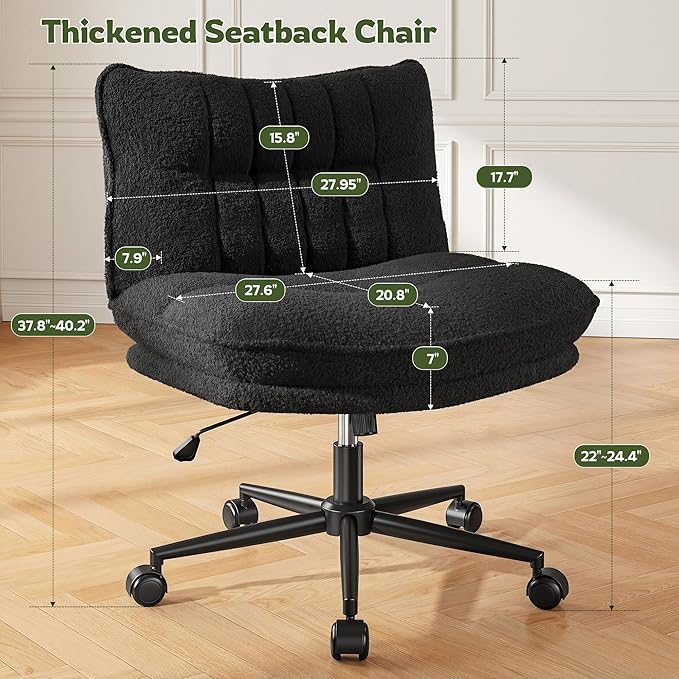 Criss Cross Chair with Wheels, 7" Extra Thick Cross Legged Office Chair, Height Adjustable Swivel Design for Home Office, Study & Vanity,Black