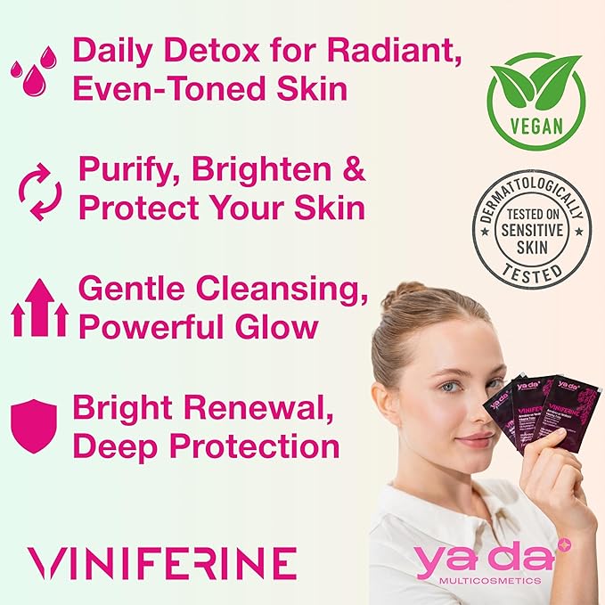 Yada Cosmetics Viniferine 4-Pc Set: Cleanser, Toner (5.07 fl oz), Serum (1.01 fl oz), Cream (1.69 fl oz). Dark Spot Corrector & Anti-Aging Routine. Brightening Skincare Kit. Vegan & Cruelty-Free