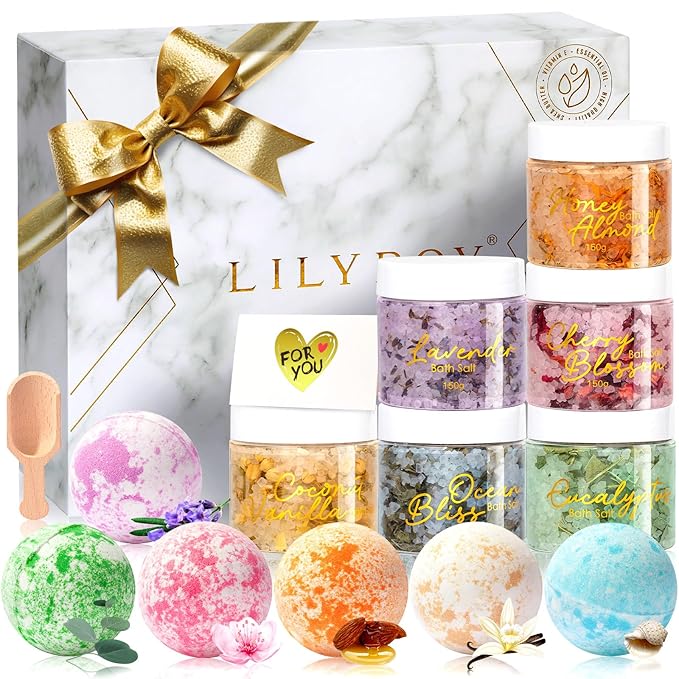 Mothers Day Gifts for Women - 15 Pcs Luxury Spa Gift Set Bath and Body Gift Set for Mom & Dad | Perfect Valentines Day, Christmas, Birthday Gifts with 6 x 150g Bath Salt & 6 x 100g Bath Bomb for Women